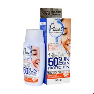 کرم ضدآفتاب بی رنگ پیکسل پوست خشک و حساس spf50 حجم 50 میل